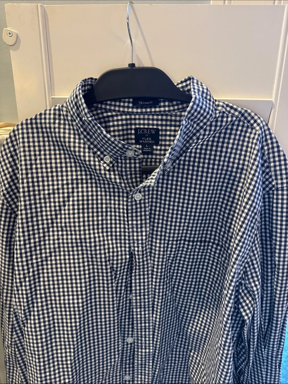J. Crew Navy and White Gingham Button-Down Shirt